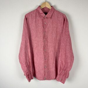 Untuckit Linen Shirt Mens Extra Large XL Red Button Up Long Sleeve Casual Beach